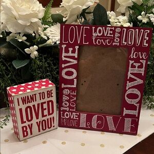 Love-Themed Red Photo Frame and Block Set